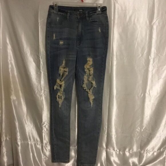 Fashion Nova Denim - Fashion Nova Medium Wash Destroyed Whisker Skinny High Waist Jeans  7